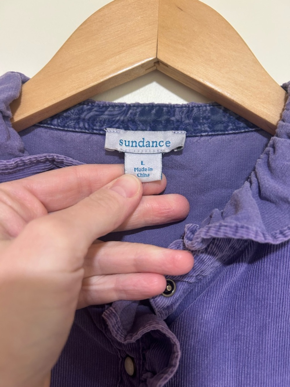 Sundance Ombeline Corduroy Ruffle-Trim Button Down Purple Shirt Size Large - Picture 4 of 6